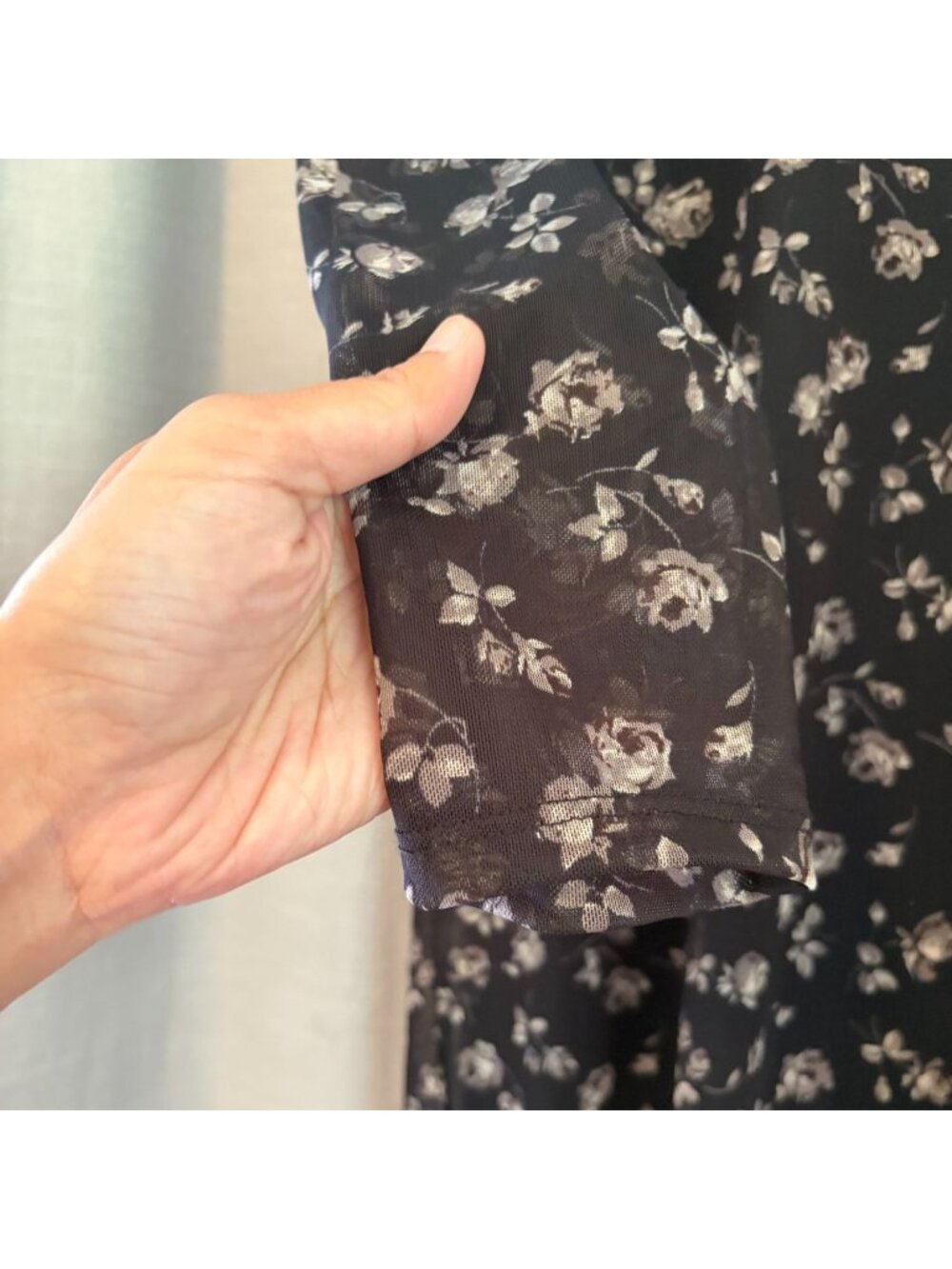 Gap Mesh Midi Dress Black Floral Print Long Sleeve Size L - Picture 9 of 12